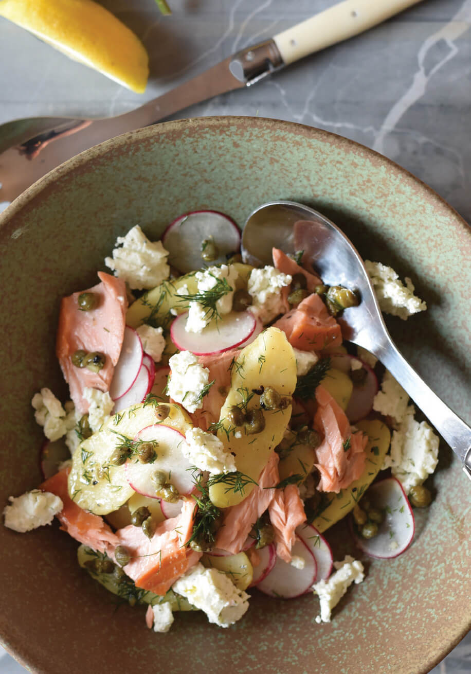 Photo of Warm Potato Salad with Hot Smoked Salmon and Goat Cheese