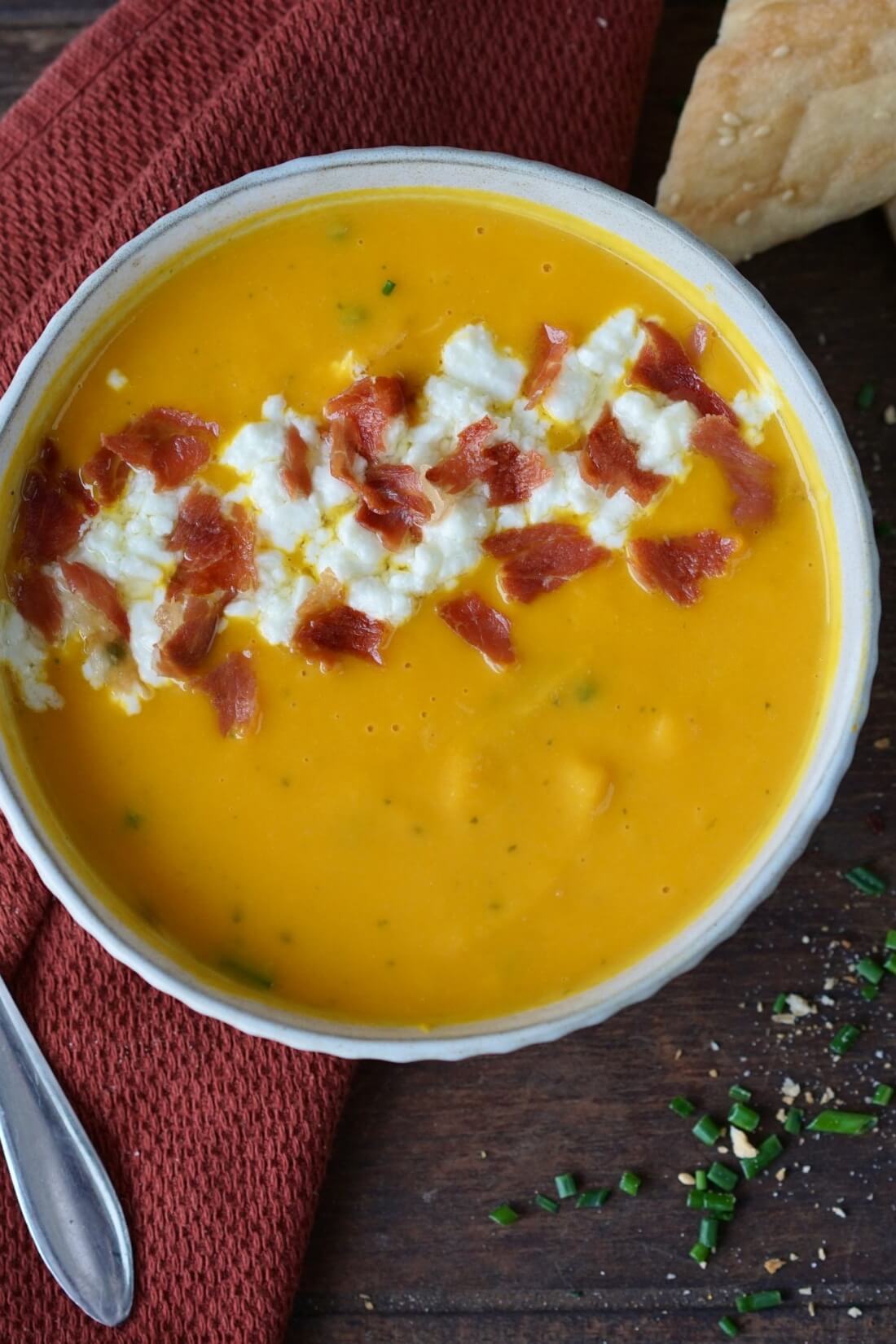 Photo of Pumpkin Soup with Goat Cheese & Crispy Prosciutto
