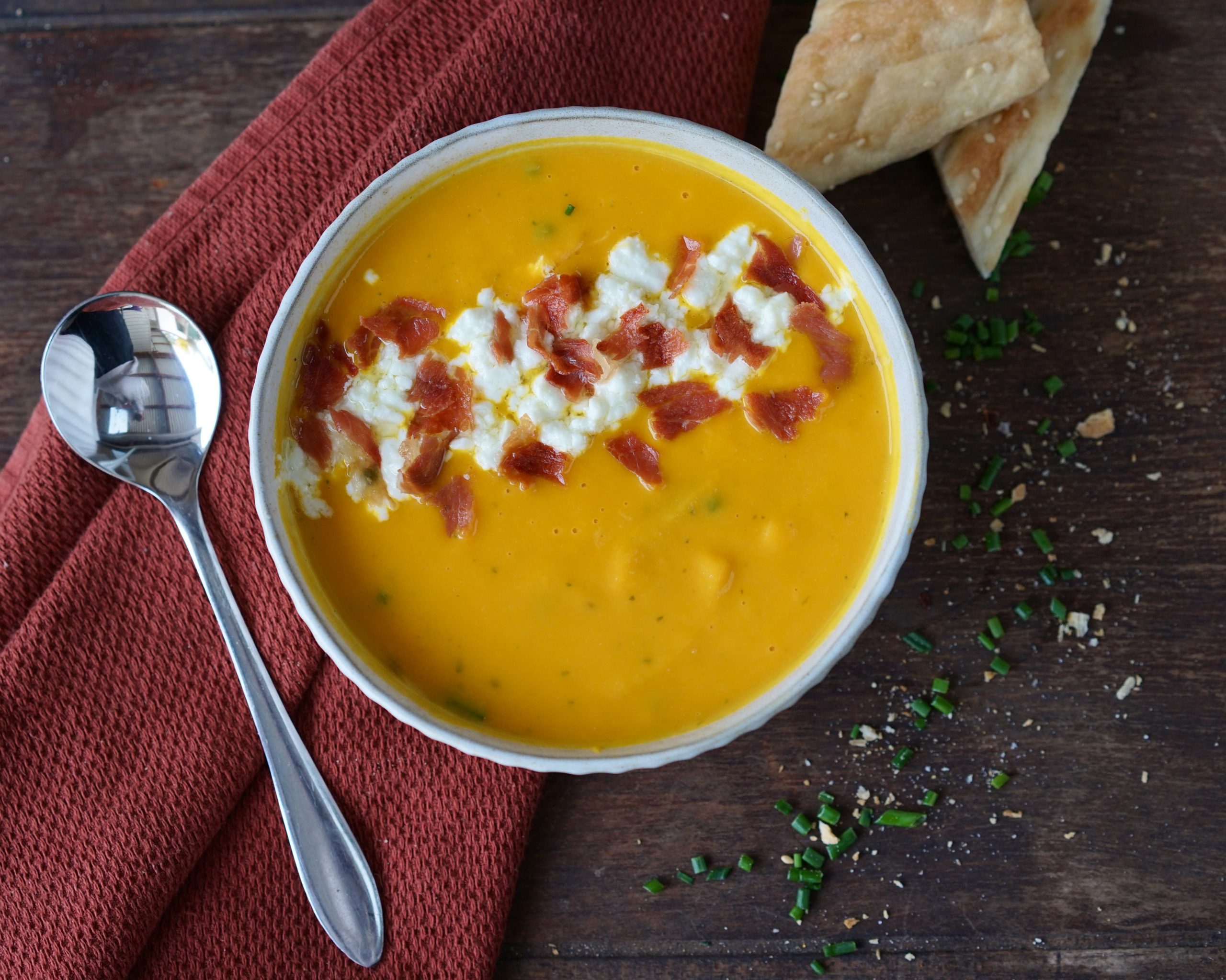 Photo of Pumpkin Soup with Goat Cheese & Crispy Prosciutto