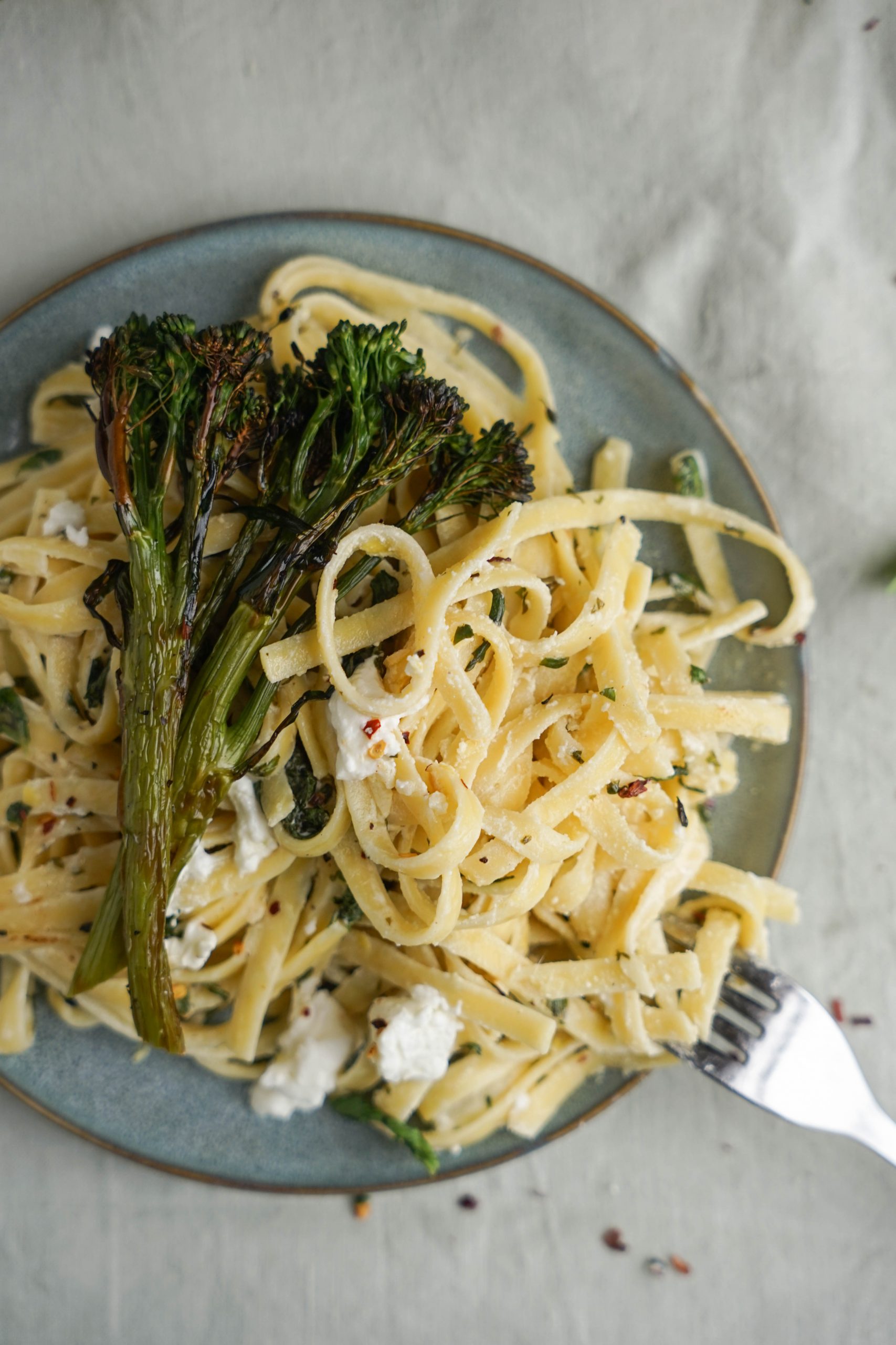 Photo of Lemon Goat Cheese Pasta with Charred Broccolini
